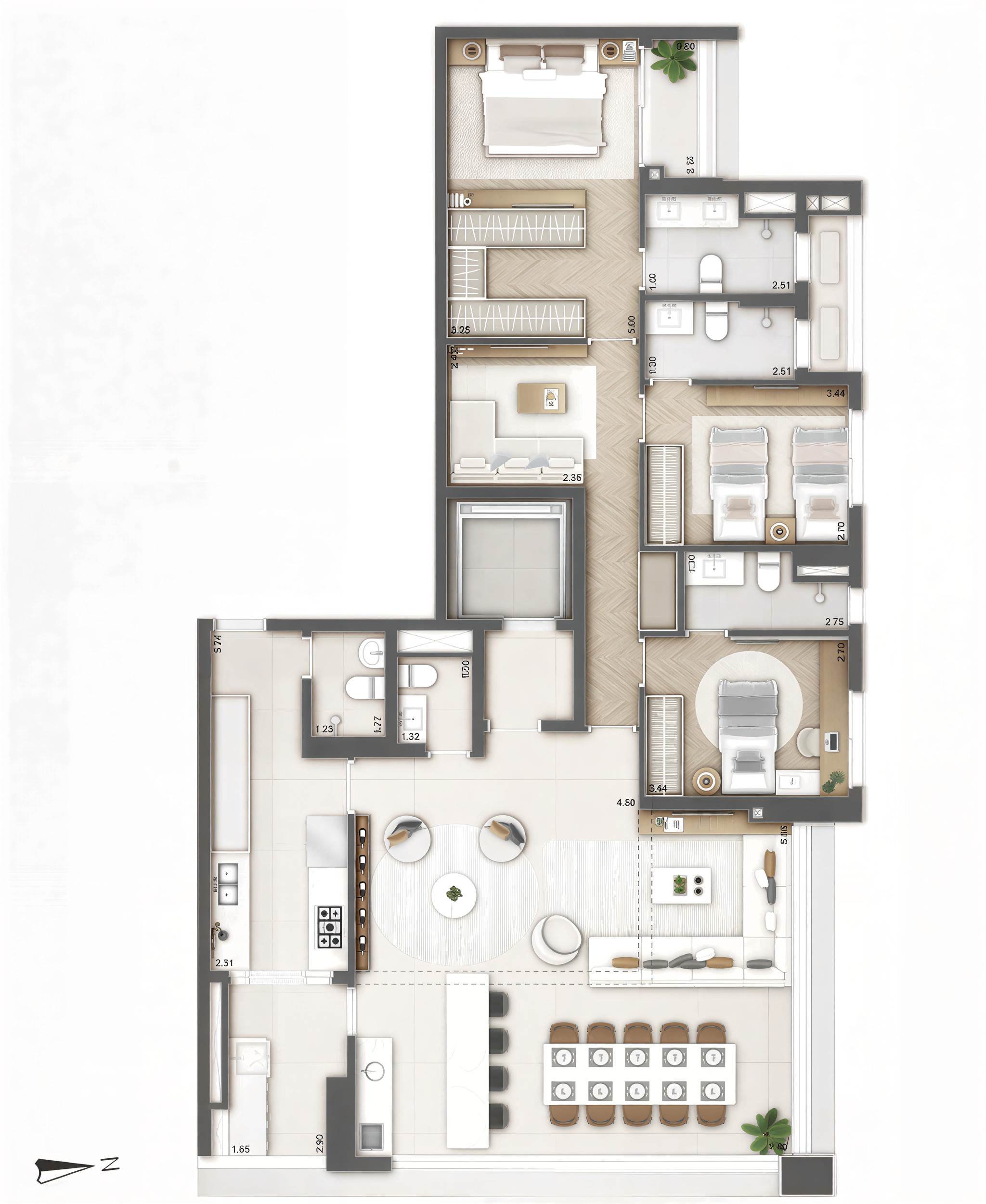 Planta 157m² - 3 suítes